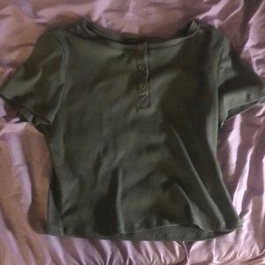 Low cropped sage green button short sleeve